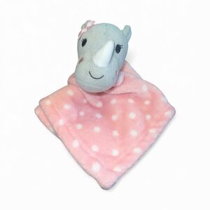 Hudson Baby Pink Rhino Lovey Security Blanket Polka Dot Bow Ribbon